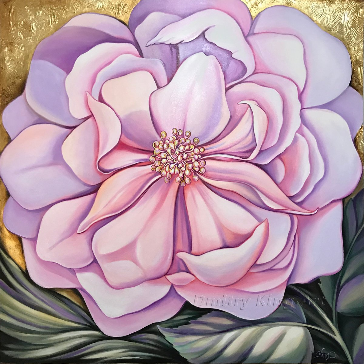 Large Pink Rose Flower Oil Painting by Dmitry King