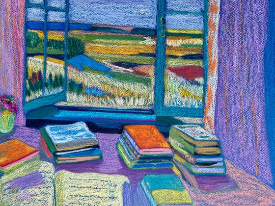 Interior with Books and an Open Window