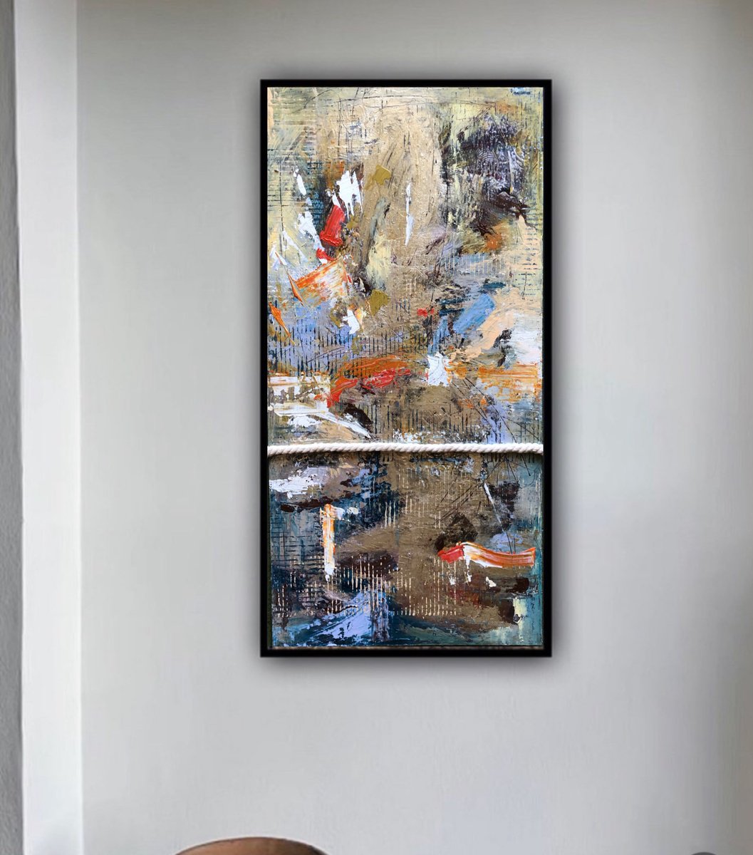 Abstract Oil Painting By Snezana Djordjevic, 16 X 28", Connection, Original Artwork