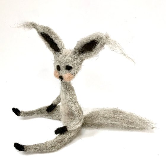 Silver fennec, felted wool creature, Les Loufoques series,