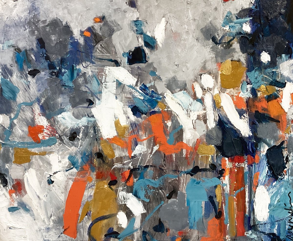 Abstract Landscape Oil Painting By Irene Wilkes, 22 X 18, The Boardwalk Down By The Sea, Original Artwork