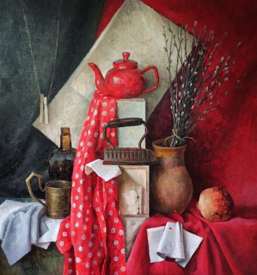 Still life whith a red teaport by Olga Goryunova
