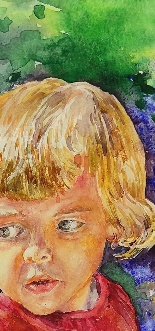 Happy childhood - original watercolor artwork, bright color painting by Tetiana Borys