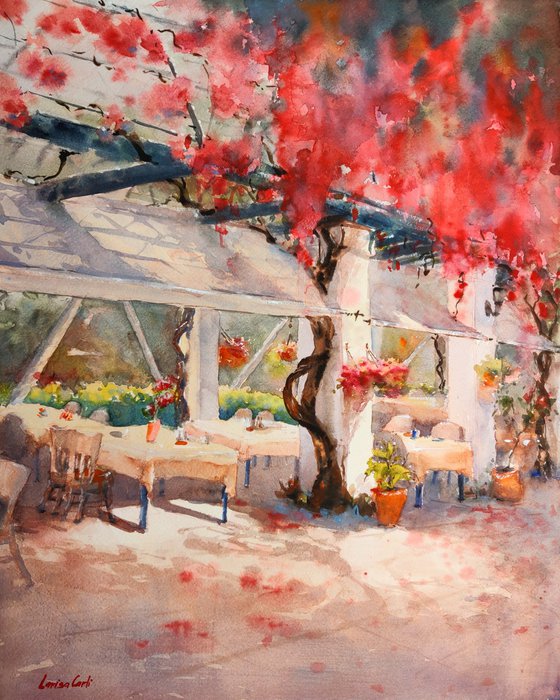 Corfu taverna | Original watercolor painting