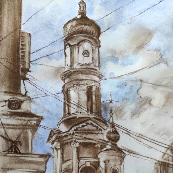 Сity ​​of Ukraine (Kharkiv) - original artwork, drawing, watercolor