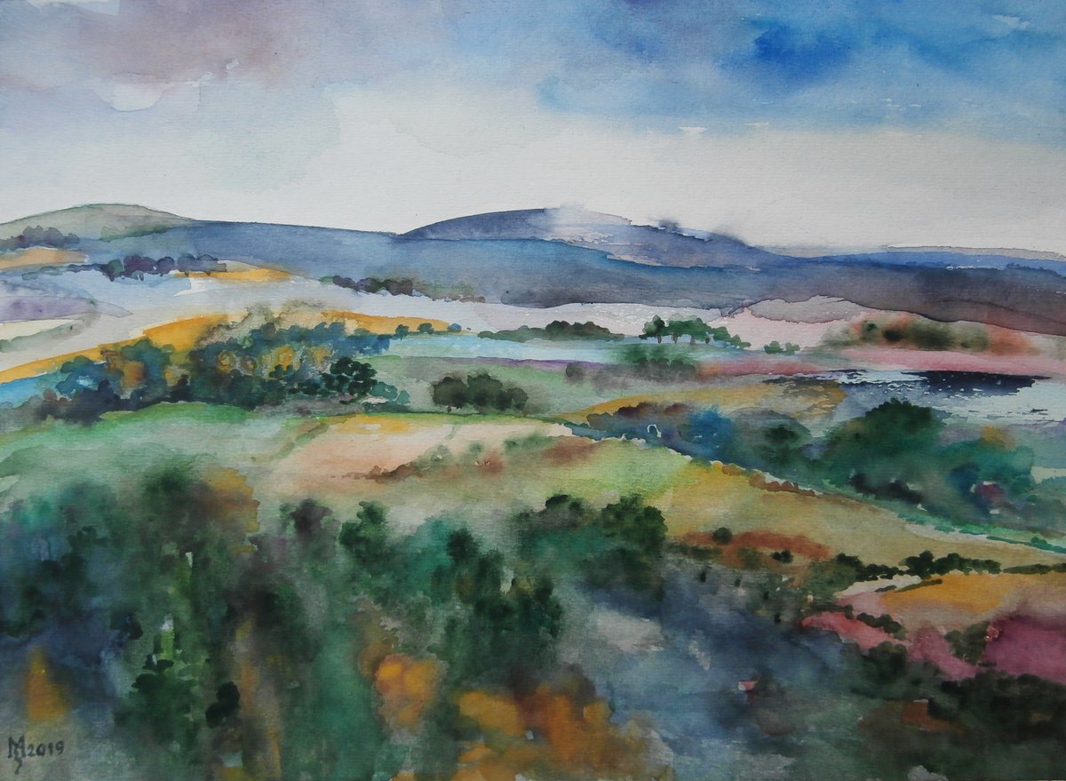 Impressionistic Landscape Watercolour By Zoran Mihajlovic Muza, 13 X 10", Landscape, Original Artwork