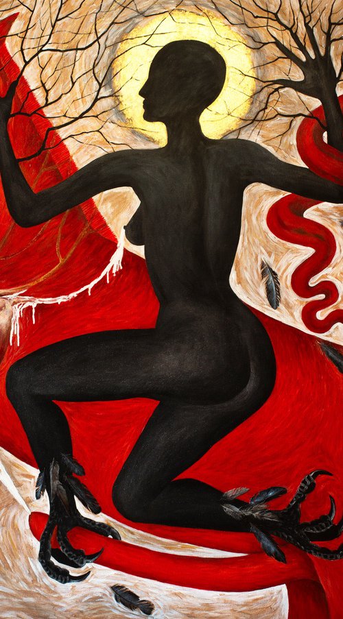 Black Ishtar On A Red Stallion by Kateryna Goncharova