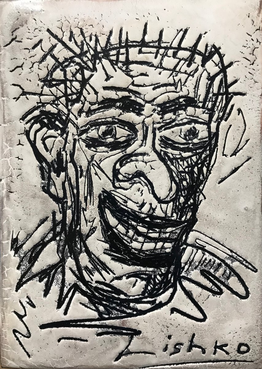 Expressive Portrait Painting By V. Lishko, 6 X 8", Portrait (Hot Enamel On Copper), Original Artwork