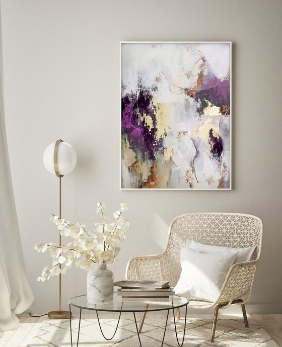 "Pink Flow 2" Purple gold abstract art
