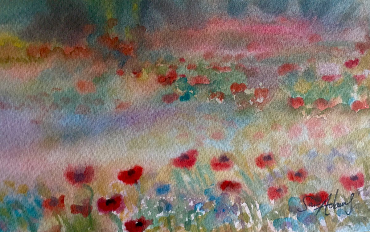 Poppies in the meadow by Samantha Adams professional watercolorist