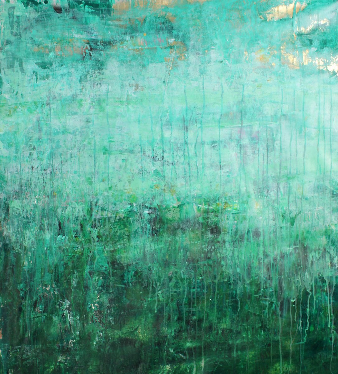 Abstract Landscape Acrylic Painting By Laura Spring, 32 X 37", Deep Forest, Original Artwork