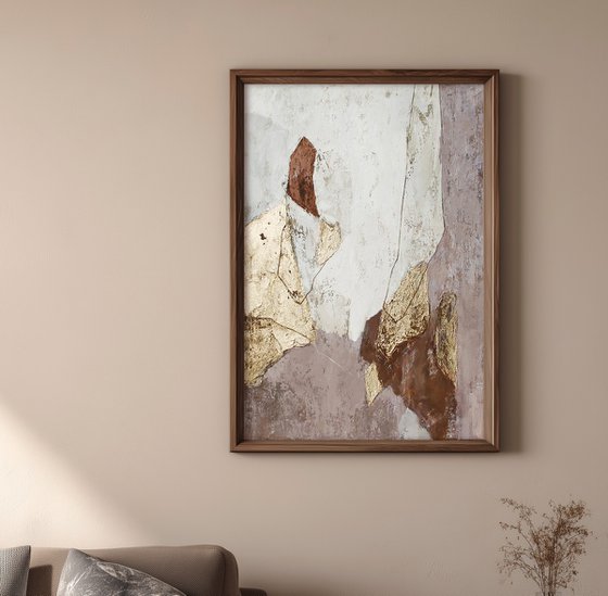 "Slate" Beige brown gold abstract art