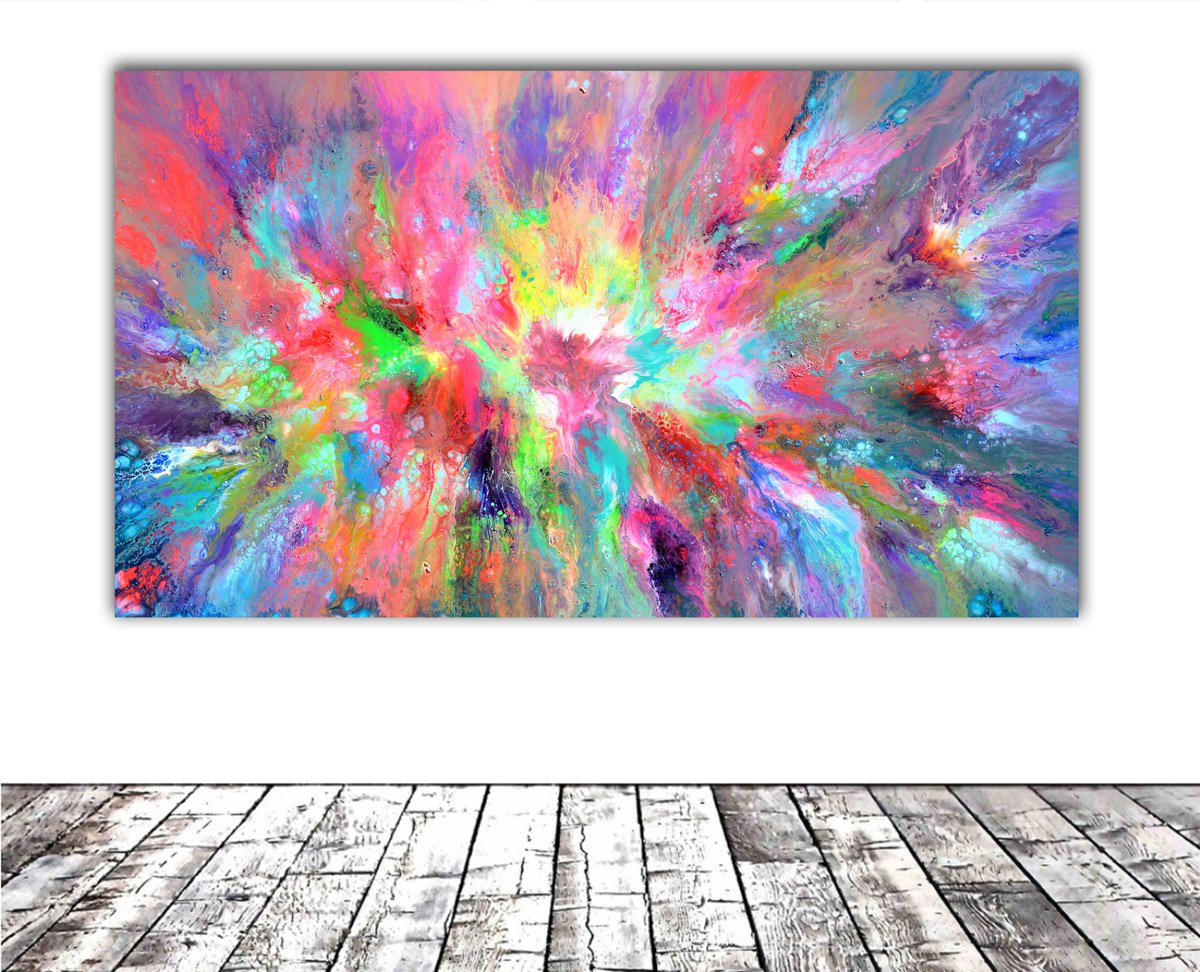 55x31.5’’ Large Colorful Ready to Hang Abstract Painting Happy Harmony XXX by Soos Tiberiu