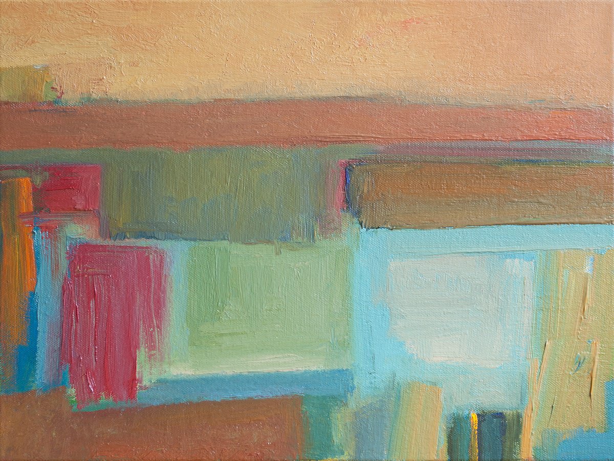 Abstract Landscape Oil Painting By Thomas Hjelm, 17 X 13", Along The Coast, Original Artwork