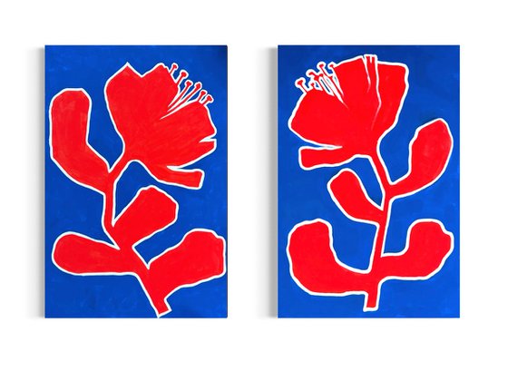 Red flowers diptych