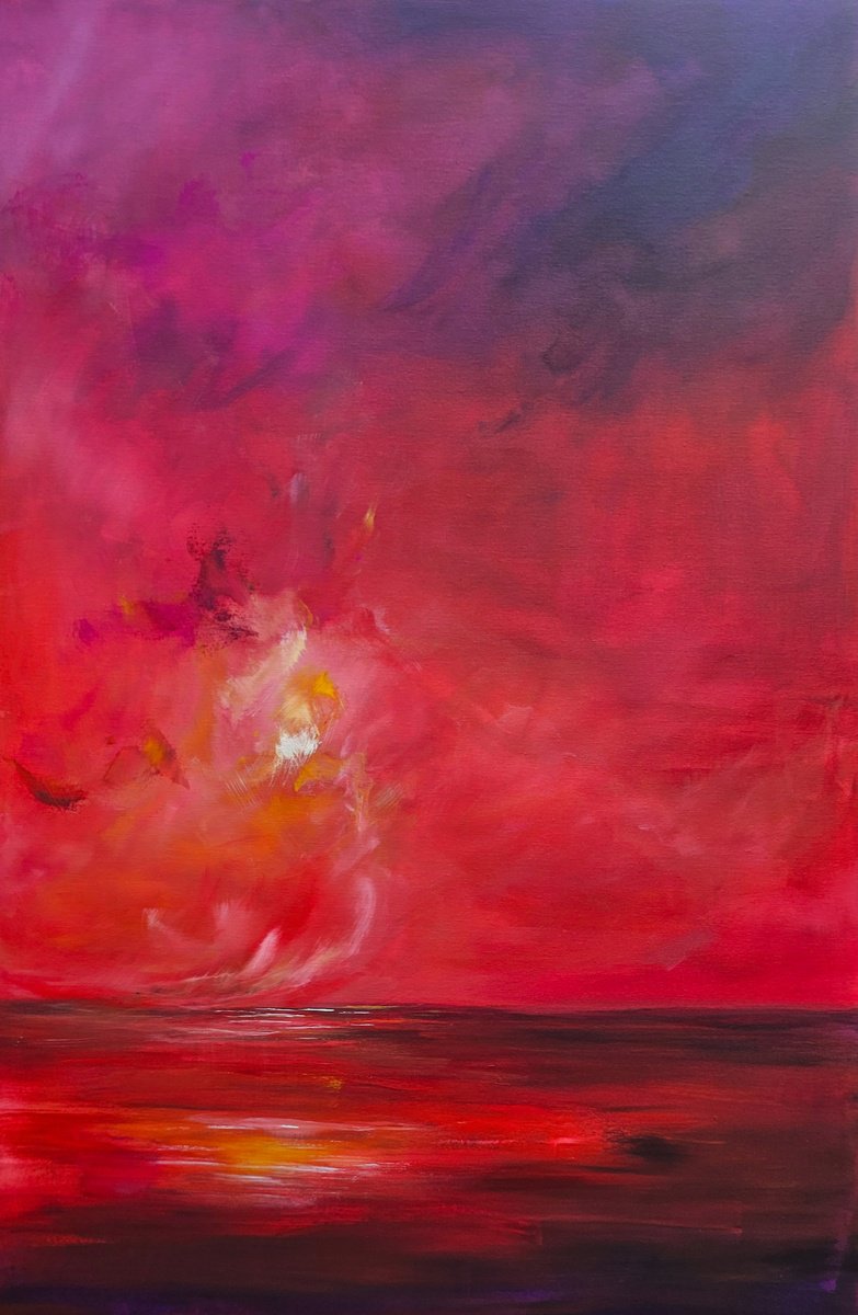 Expressive Landscape Acrylic Painting By Sophia Kuhn, 39 X 59", Red Dust, Original Artwork