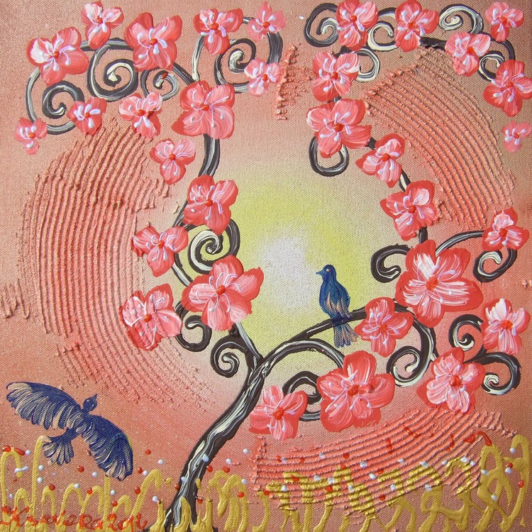 Red Cherry Blossom Tree And Blue Bird Painting F Artfinder