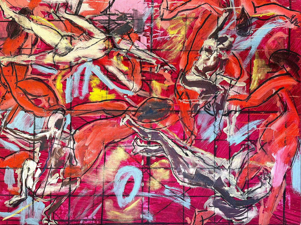 Expressive Oil Painting , Red Circus By Darren Jekel, 50 X 38, Artwork For Sale On Artfinder