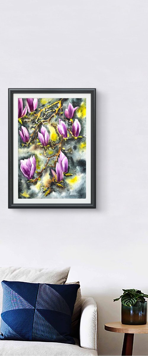 Pink white magnolia branch by Yuliia Sharapova