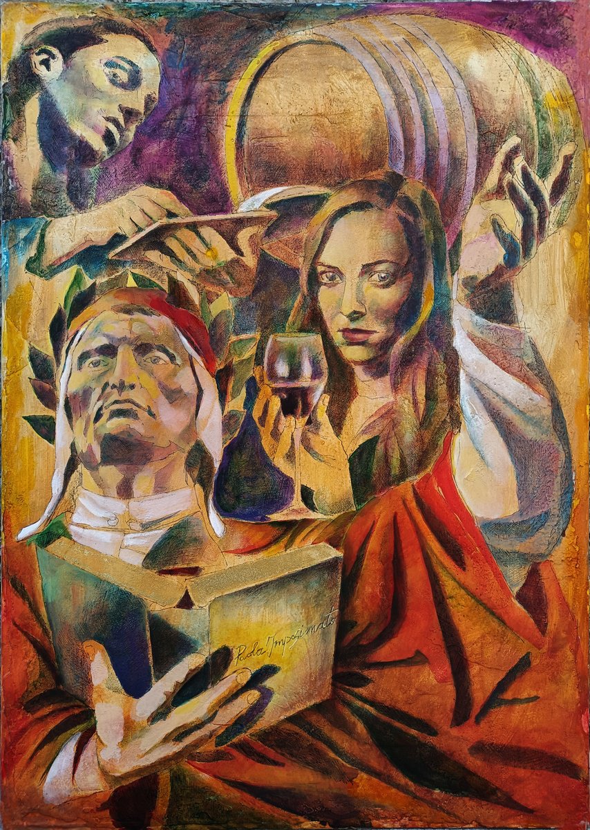 Expressive Portrait Acrylic Painting By Paola Imposimato, 20 X 28", Dantesque Celebration, Original Artwork