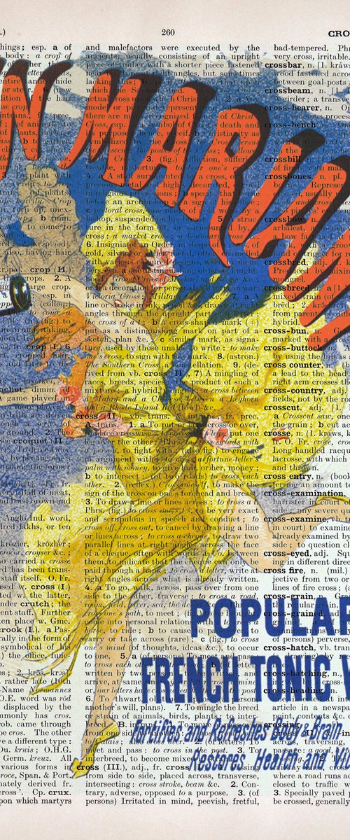 Vin Mariani - Collage Art Print on Large Real English Dictionary Vintage Book Page by Jakub DK - JAKUB D KRZEWNIAK