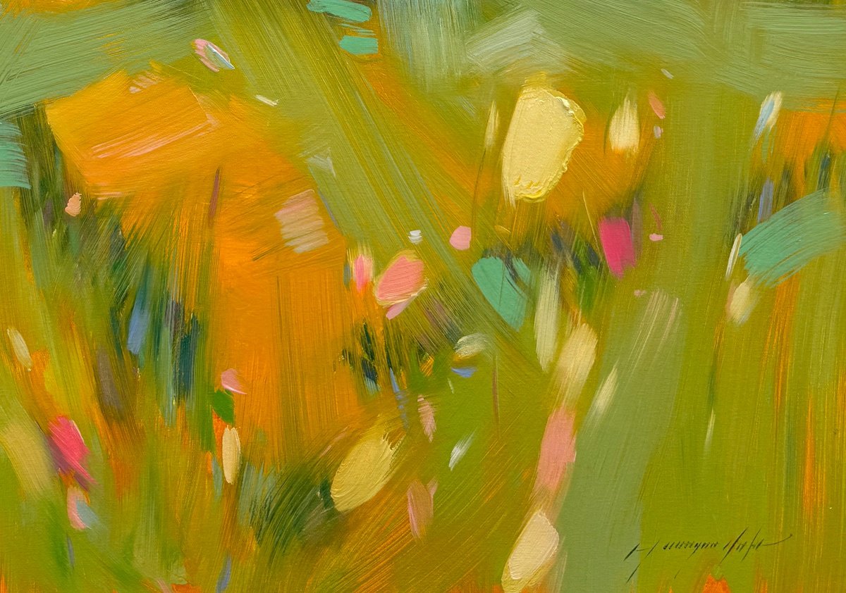 Impressionistic Landscape Oil Painting By Vahe Yeremyan, 29 X 35", Summer Blink, Original Artwork