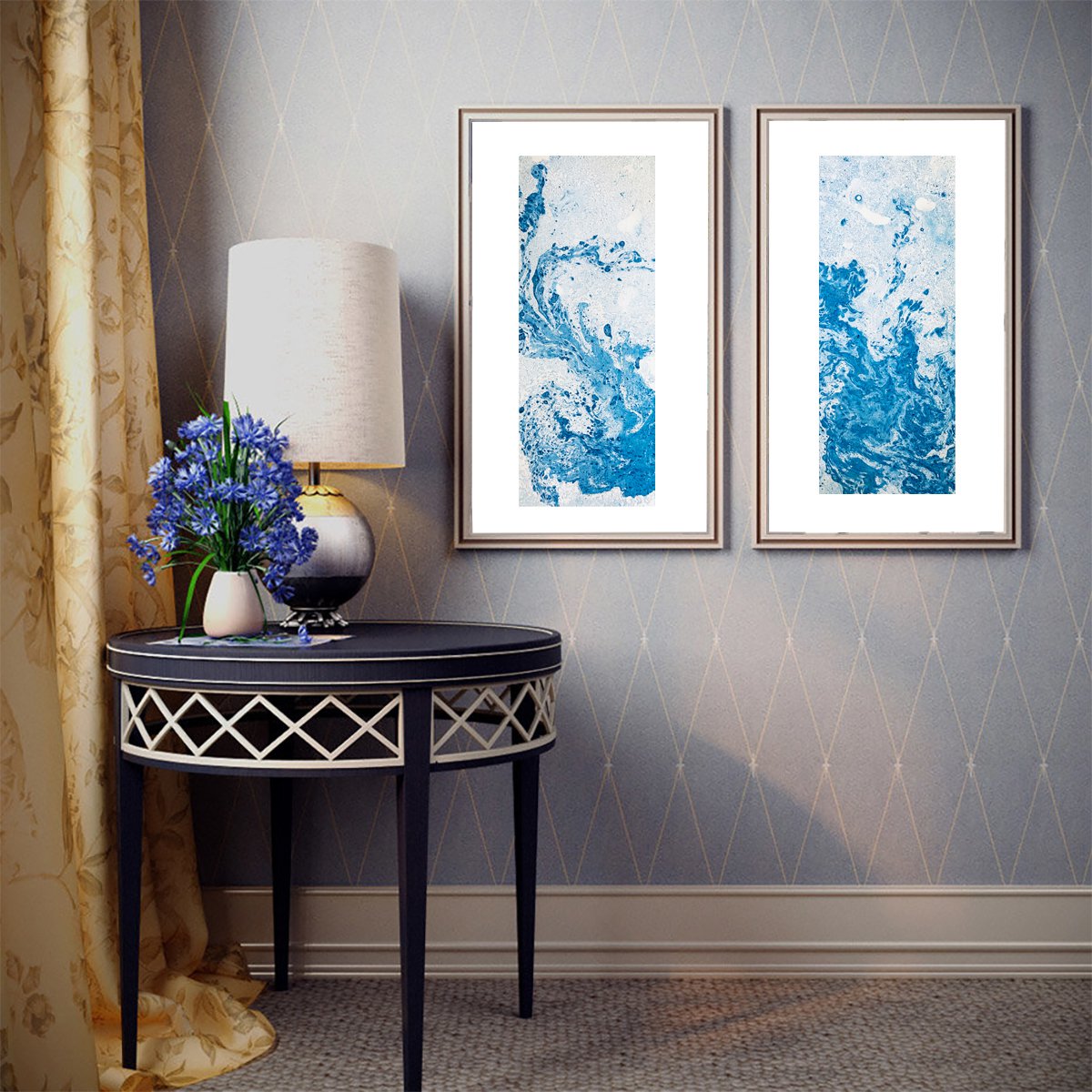 White and blue abstracts (2 artworks) by Natalya Burgos