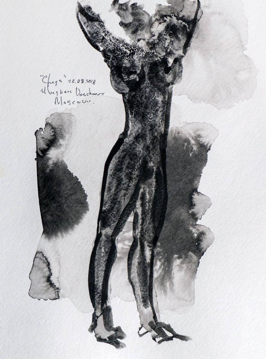 Wednesday. Nude ink painting on paper by Ulugbek Doschanov