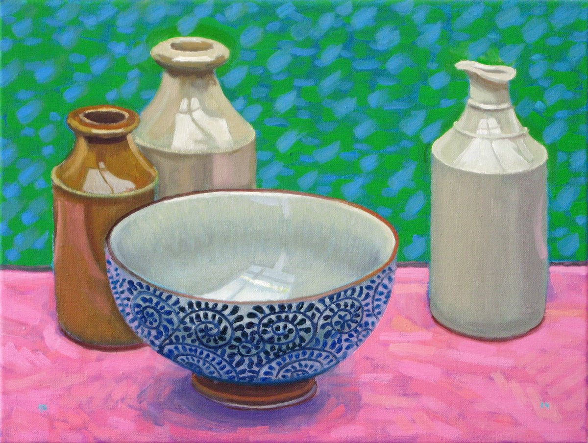 Still Life Oil Painting By Richard Gibson, 16 X 12", Still Life With Bowl, Original Artwork