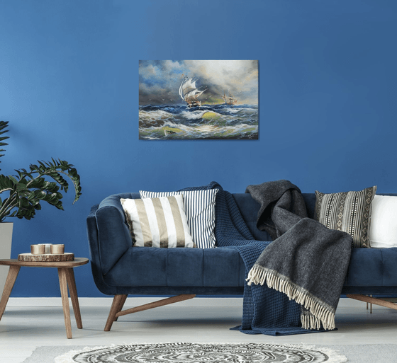 Restless sea (60x90cm, oil painting)