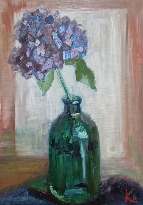 Still-life with flower "Blue Hydrangea in vase" by Olena Kolotova