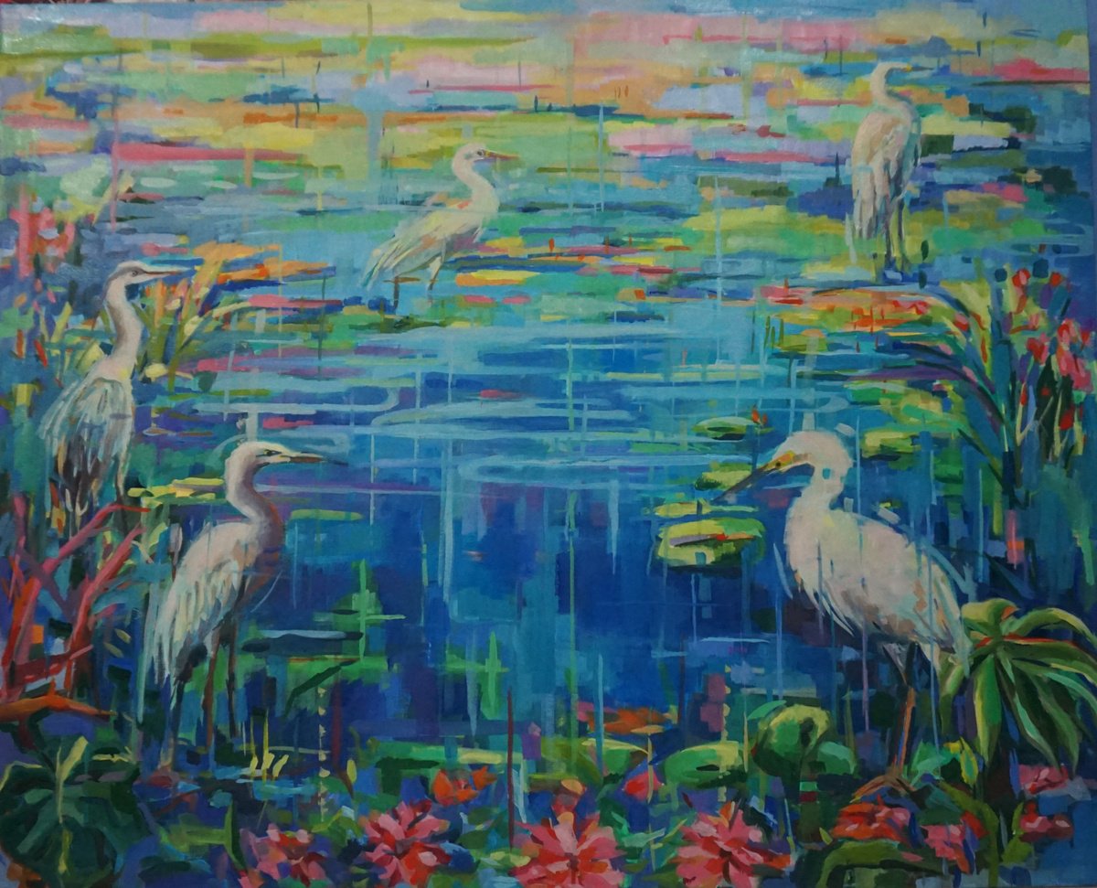 Impressionistic Animal Oil Painting By Amaya Fernandez Fariza, 39 X 32, Set Of Blues 2, Original Artwork