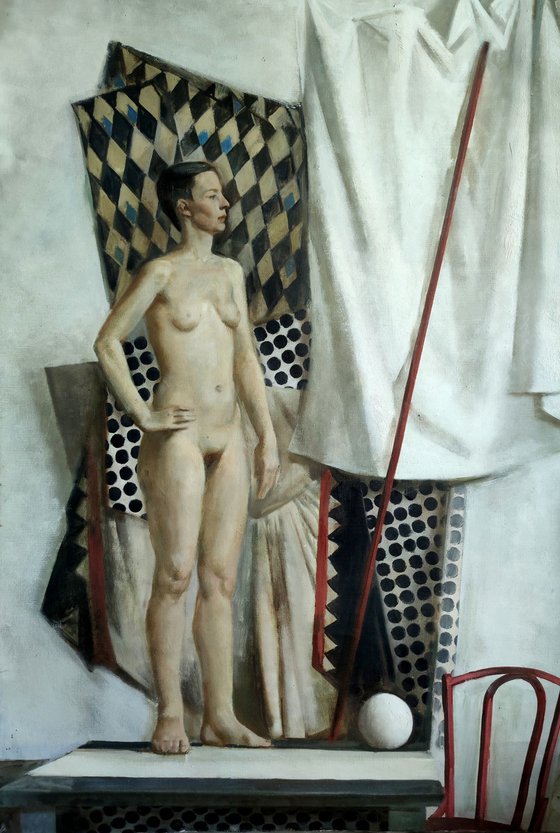 Nude with a spear and a sphere
