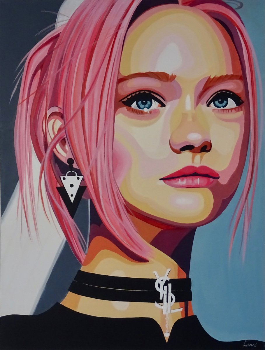 Expressive Portrait Acrylic Painting By Penny Burton, 24 X 31", It