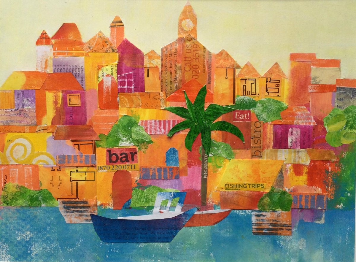 Cityscapes Collage By Dee Evans, 20 X 16, Quayside, Rio Gilao, Original Artwork