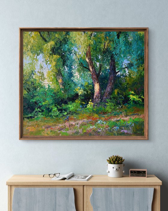 Willows in the summer forest