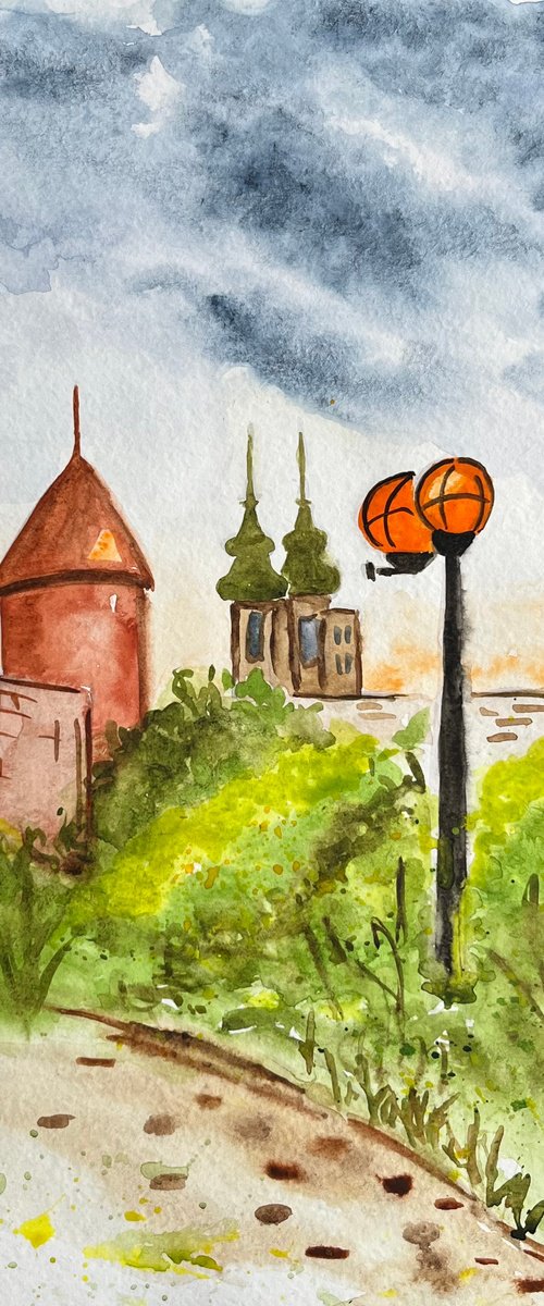 Castle in Eger - original watercolor painting by Halyna Kirichenko