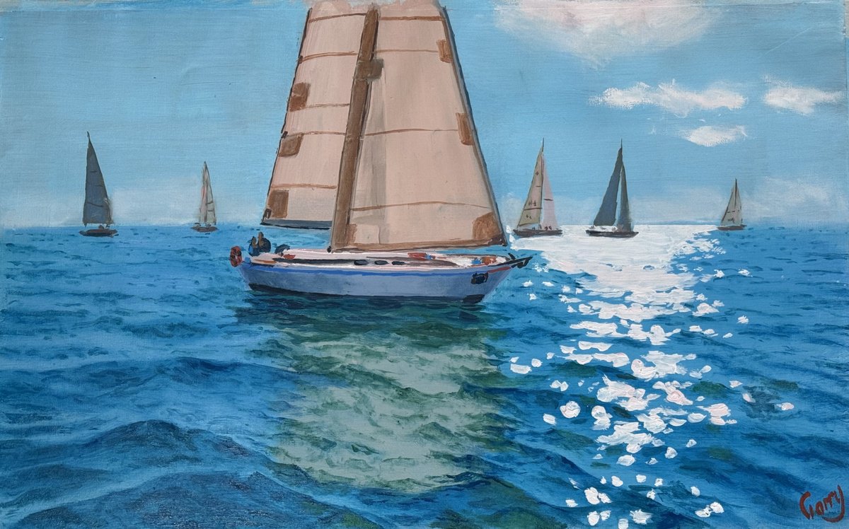 Seascape With Sailboats 45 By Garry Arzumanyan, 22 X 13, Artwork For Sale On Artfinder