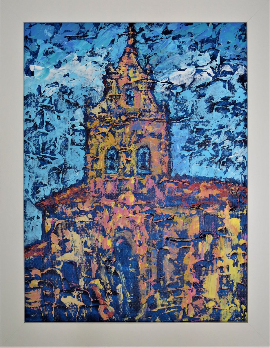 Impressionistic Cityscapes Acrylic Painting By Denys Kuvaiev, 14 X 18, Monasterio De La Encarnacion, Avila, Original Artwork