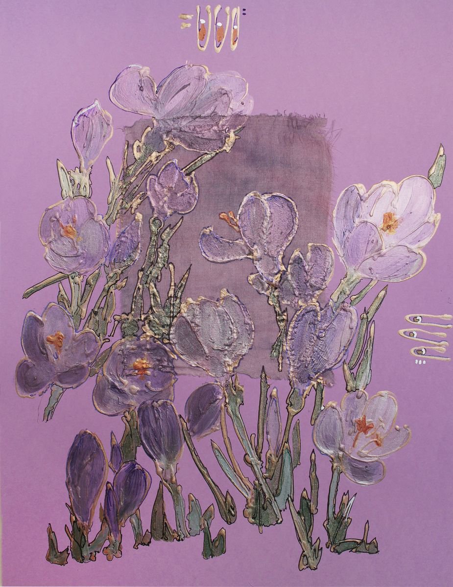 Mauve and purple crocusses by Vlada Lisowska
