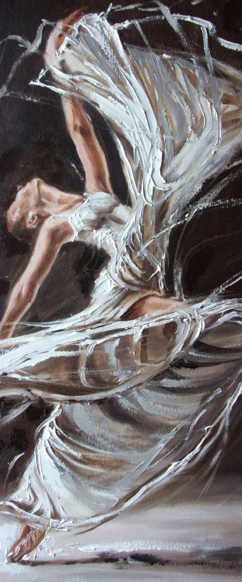 " DECEMBER CANDLE ... "- ballerina liGHt ballet ORIGINAL OIL PAINTING, GIFT, PALETTE KNIFE by Monika Luniak