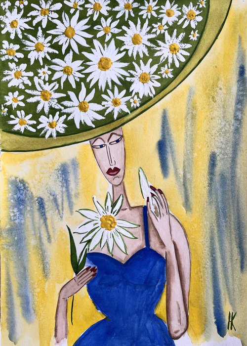 Woman with Daisy... Loves...not loves by Halyna Kirichenko