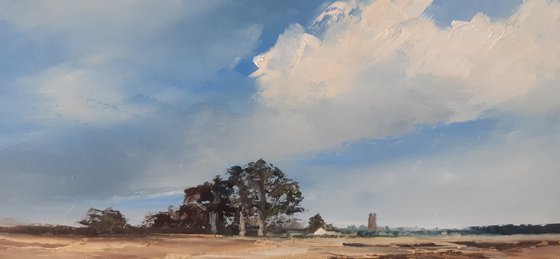 Norfolk landscape with church tower