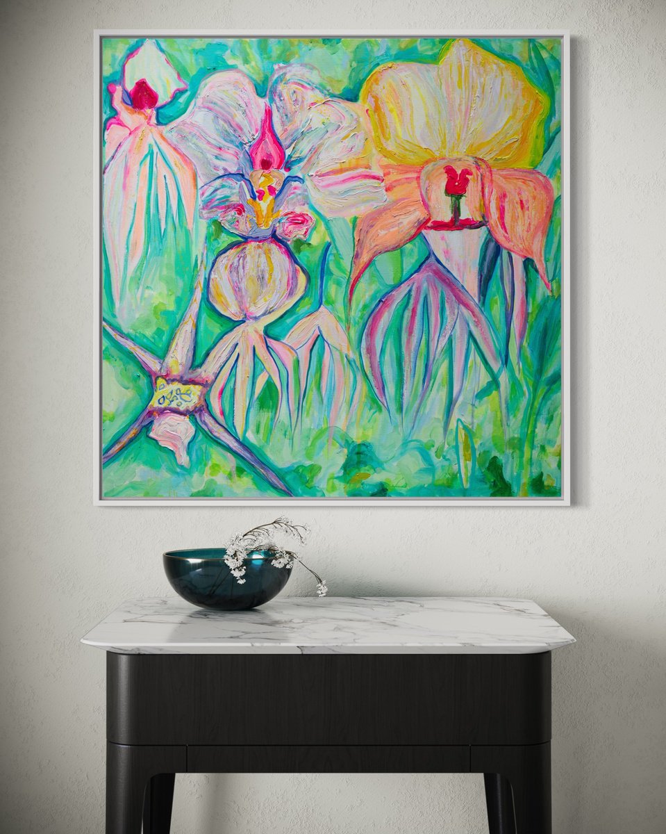 Organic Botanical Acrylic Painting By Kathryn Sillince, 31 X 31", 
