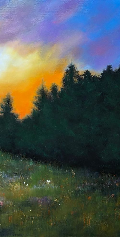 Sunrise and Pine Trees by Faith Patterson