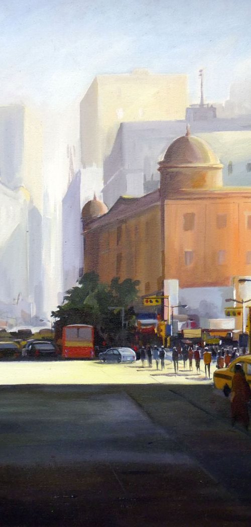 Early Morning Light on Street-Acrylic on canvas by Samiran Sarkar