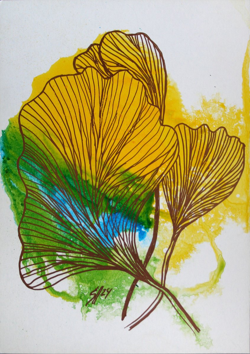 Botanical Drawing By Salana Art / Svetlana Samovarova, 6 X 8", Ginkgo Biloba Ii, Original Artwork