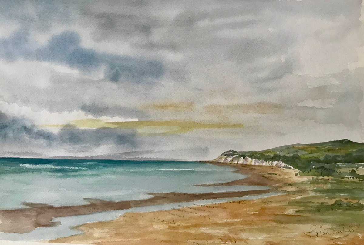 Impressionistic Landscape Watercolour By Brian Tucker, 18 X 12, Camber Sands To Fairlight, Original Artwork