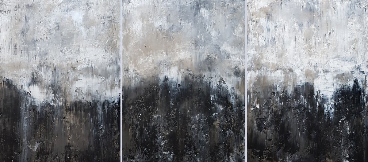 Abstract Acrylic Painting By Ivana Olbricht, 71 X 31, On The Edge - Triptych, Original Artwork
