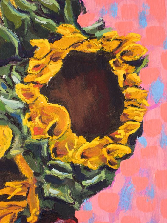 Three Sunflowers in a Red Vase
